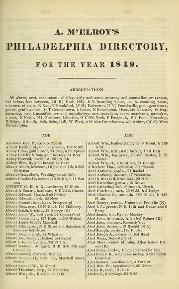 McElroy's Philadelphia City Directory for the Year 1849